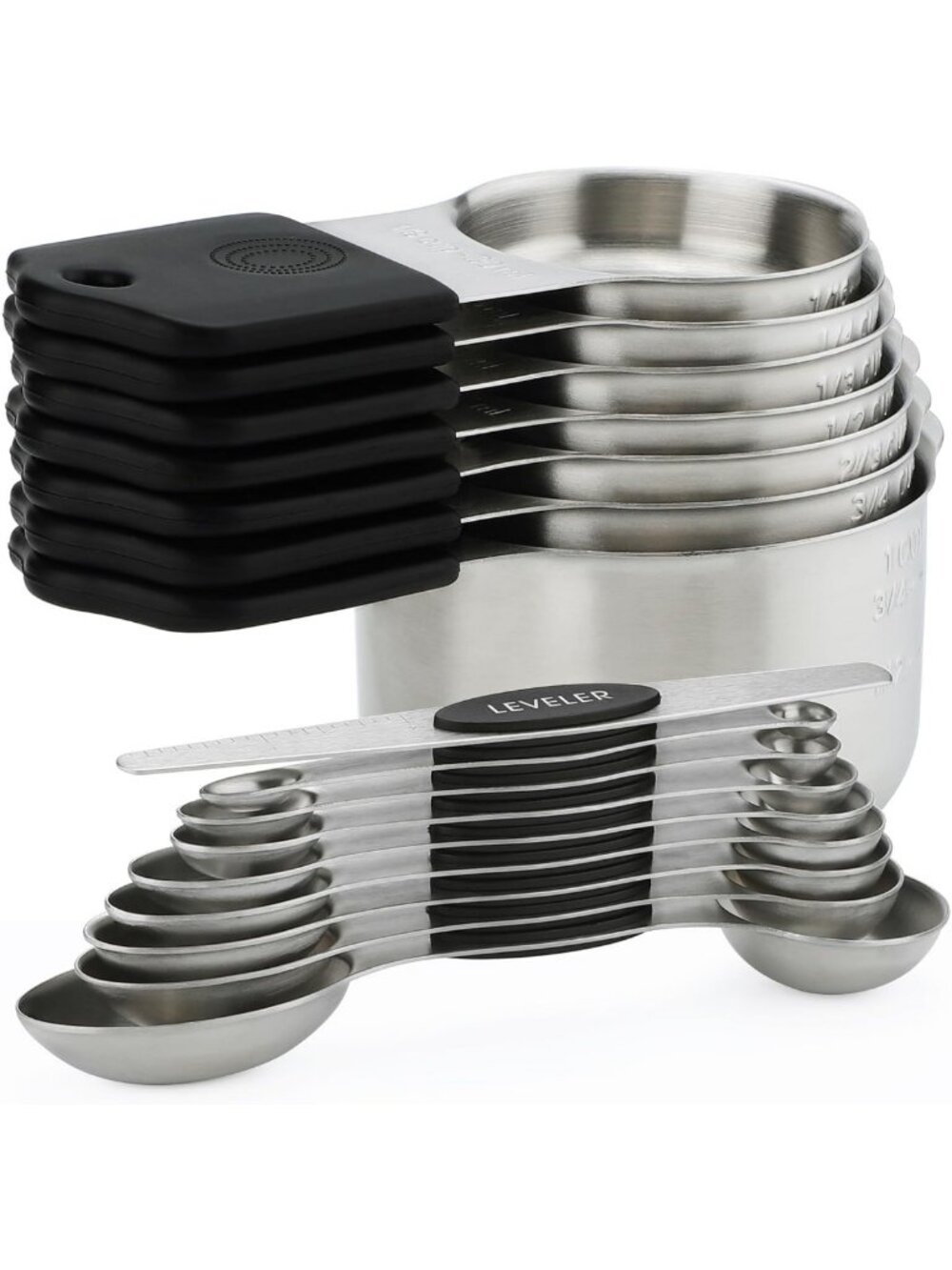 Magnetic Measuring Cups & Spoons Set - 16-Piece Stackable Stainless Steel